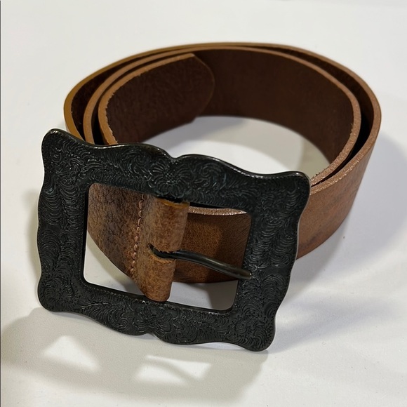 Accessories - Men's Brown Leather Belt with Black Buckle